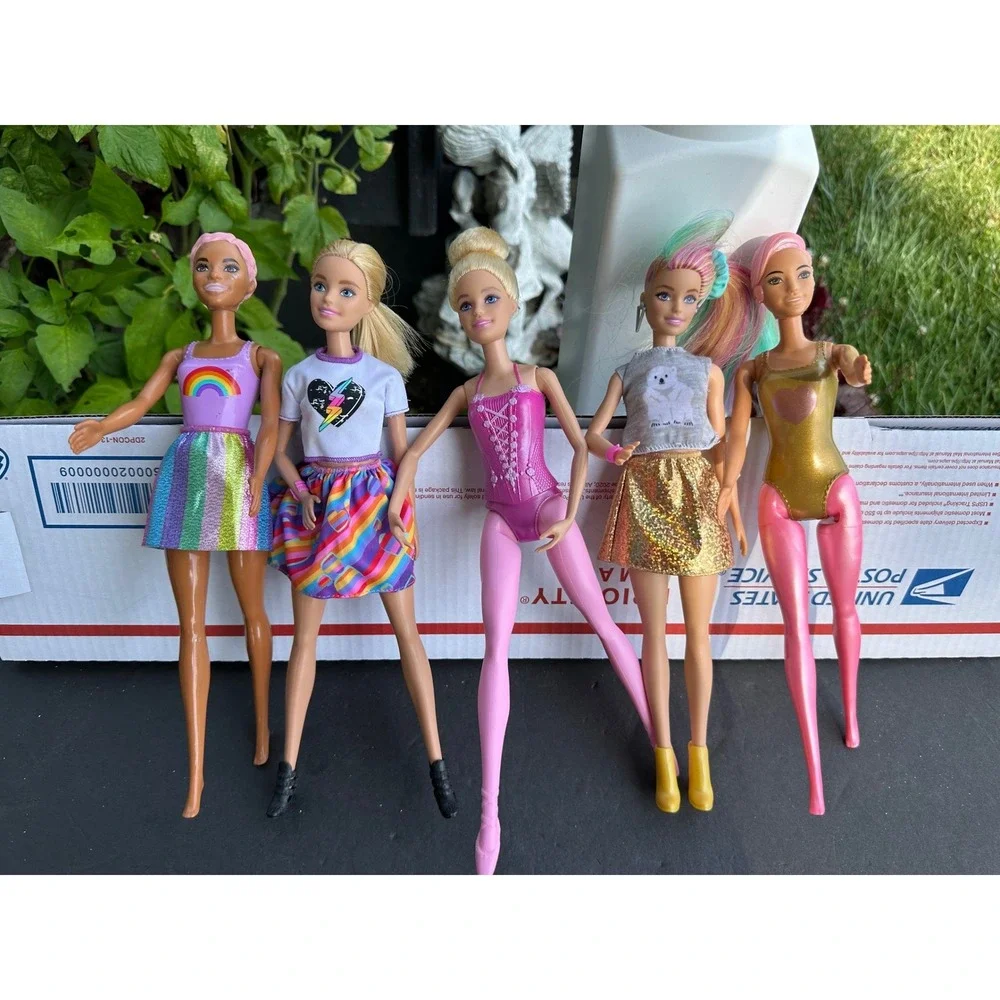Barbie Doll Lot of 5 Ballerina Rainbow Fashion Gold‎ Swimsuit Multi-Color Hair